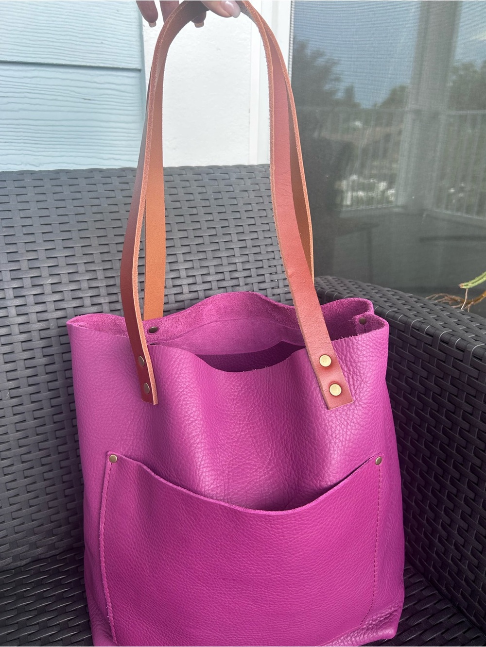 Portland Leather Goods Classic Tote in Iris with Tan Handles (Tandles)
